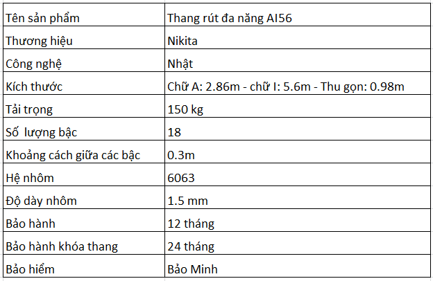 Thang nhôm rút đa năng Nikita NKT-AI56